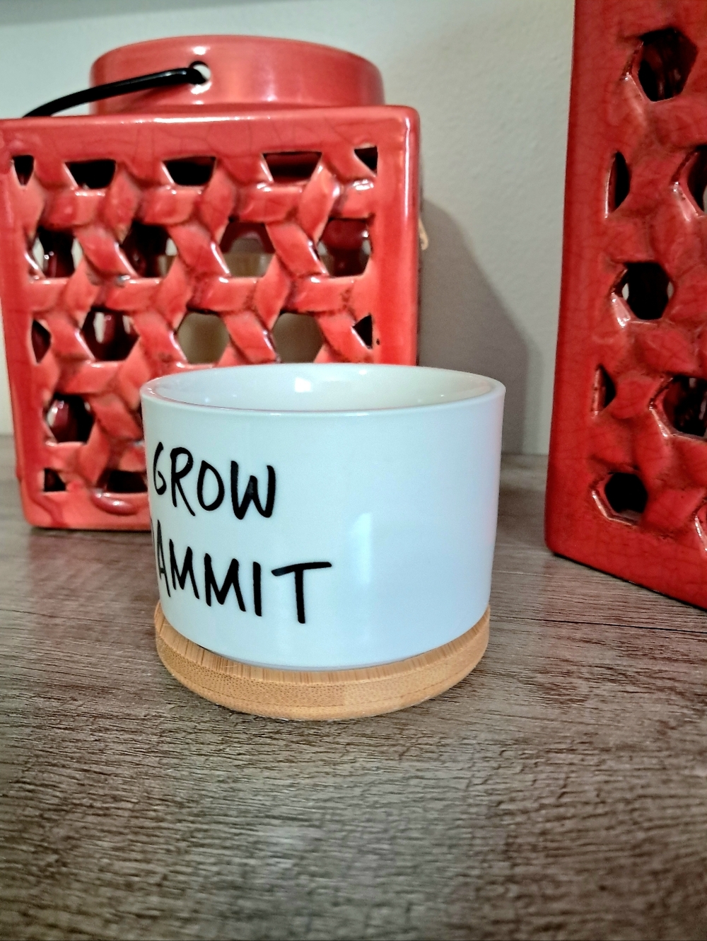 Grow Dam🪴it Ceramic Planter with Bamboo Tray - Picture 2 of 3